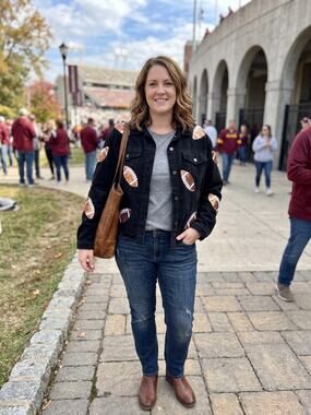 Distressed Corduroy Football Jacket Sequin Patch Raw Hem Womens XL NWT